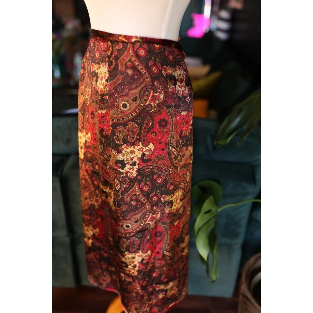 Kathie Lee Collection Vintage Paisley Dark Floral Maxi Skirt XL